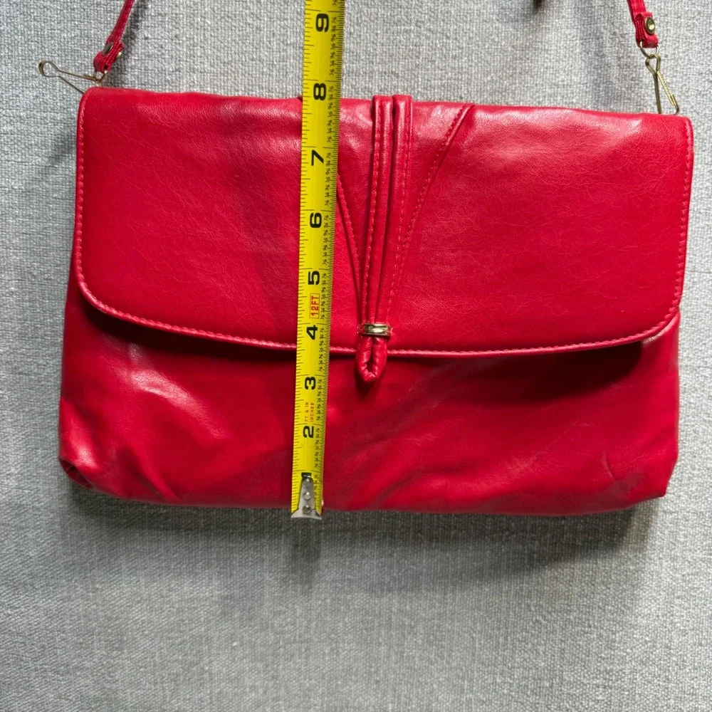 Vintage MCI Red Faux Leather Shoulder Bag Purse Clutch Handbag Y2K Retro 80s 90s